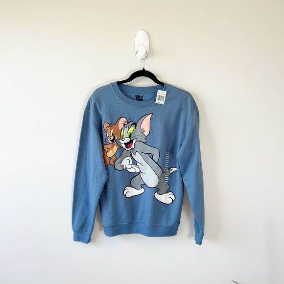 Tom And Jerry Graphic Crewneck Sweatshirt Blue Juniors Size Medium NWT’s - Picture 1 of 10